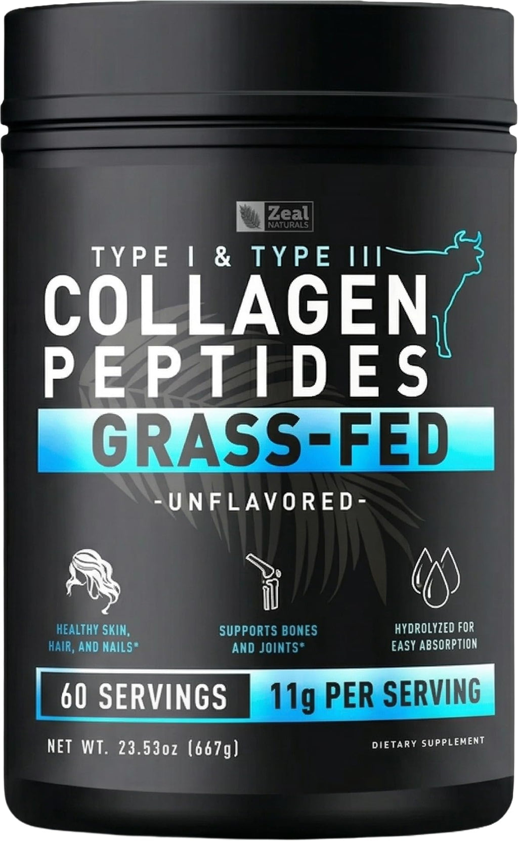 Hydrolyzed Collagen Peptides Powder, 10g Protein, Unflavored, 23.53 oz P43000
