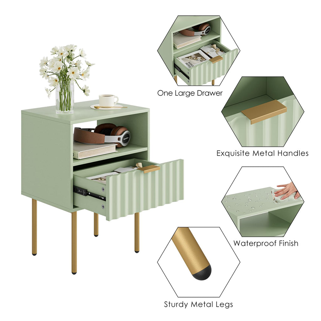 Green Night Stand with Drawer and Shelf M153056