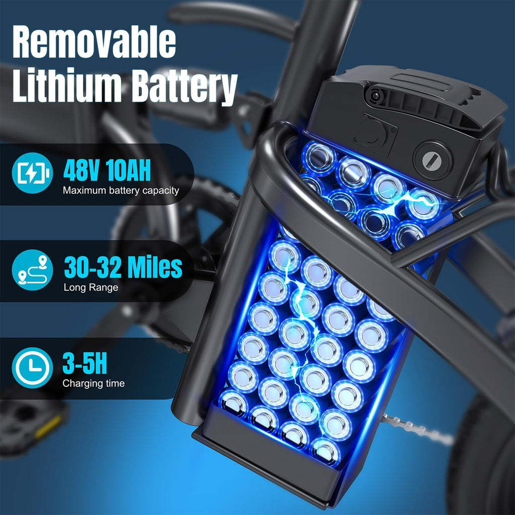 560W 24MPH 32 Miles Range 48V 10Ah 14" Foldable Electric Bike Q572596