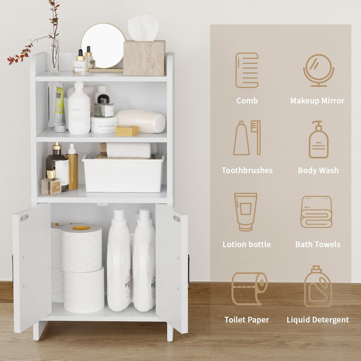 White Small Bathroom Storage Cabinet with 2 Doors and Shelves G646668