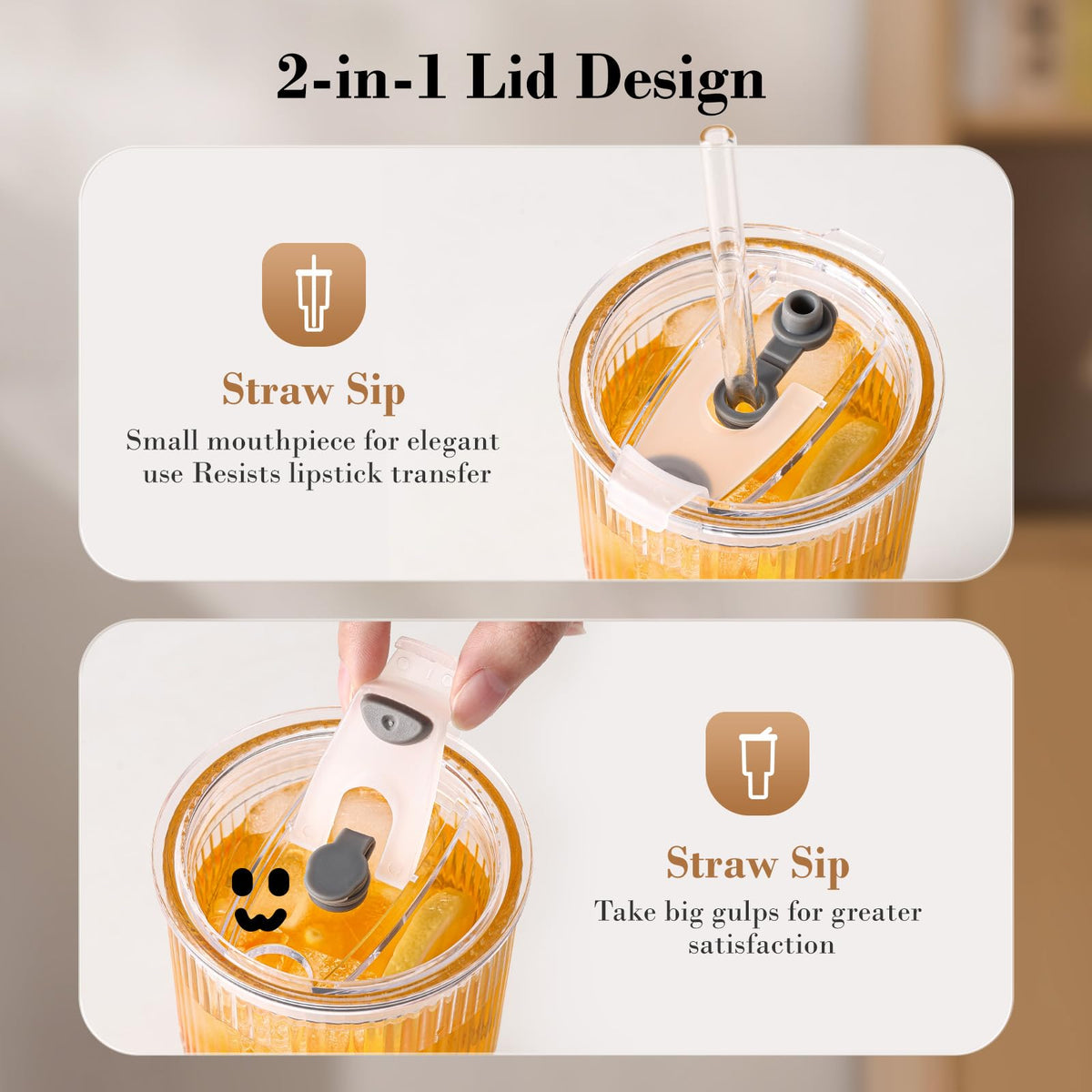 20oz Ribbed Glass Cups with Lids and Straws S340