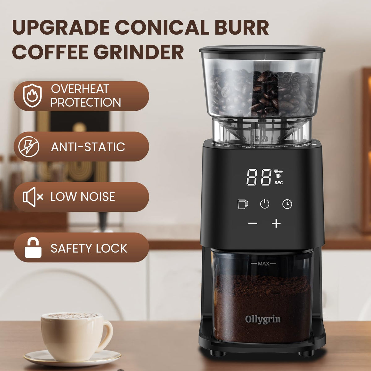 Electric Conical Burr Coffee Grinder, 30 Grind Settings, Black H625
