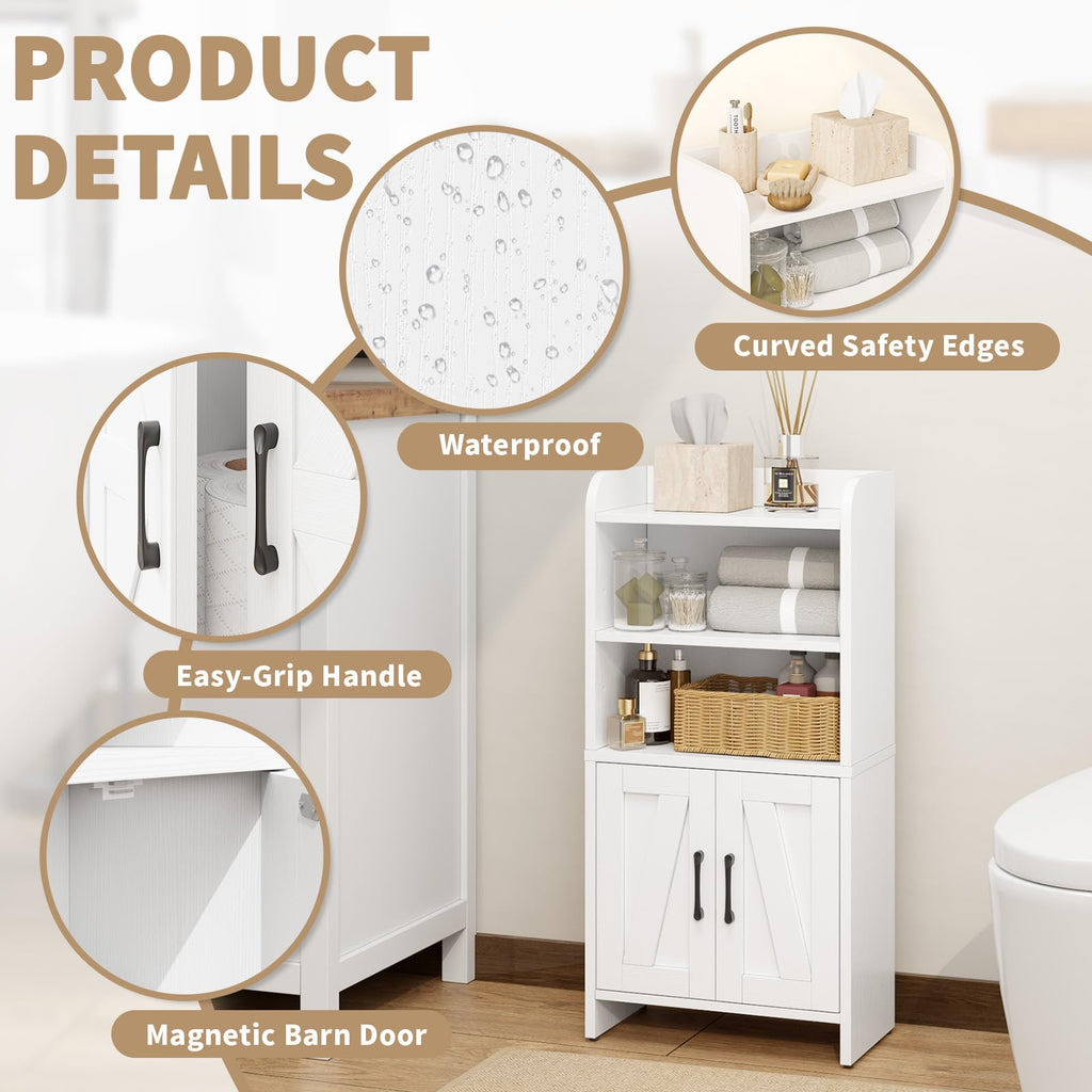 White Small Bathroom Storage Cabinet with 2 Doors and Shelves G646668