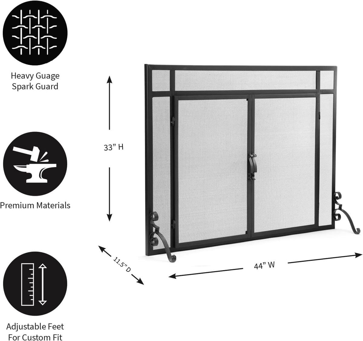 Black Metal Fireplace Screen with Hinged Doors E8129