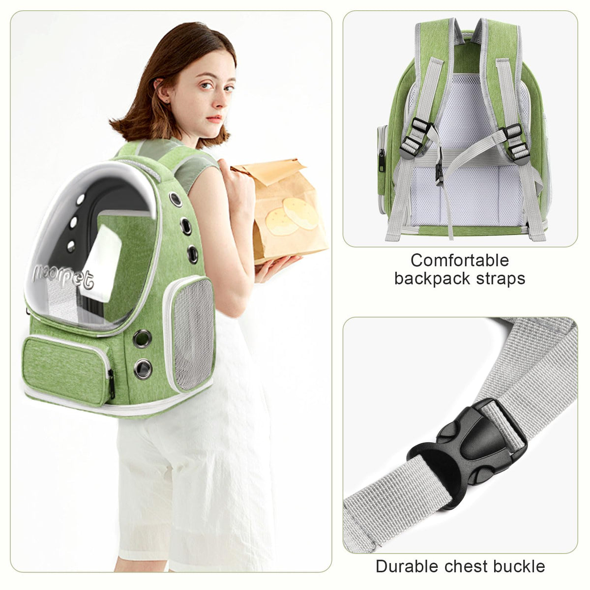 Green Expandable Breathable Pet Backpack Carrier O19811
