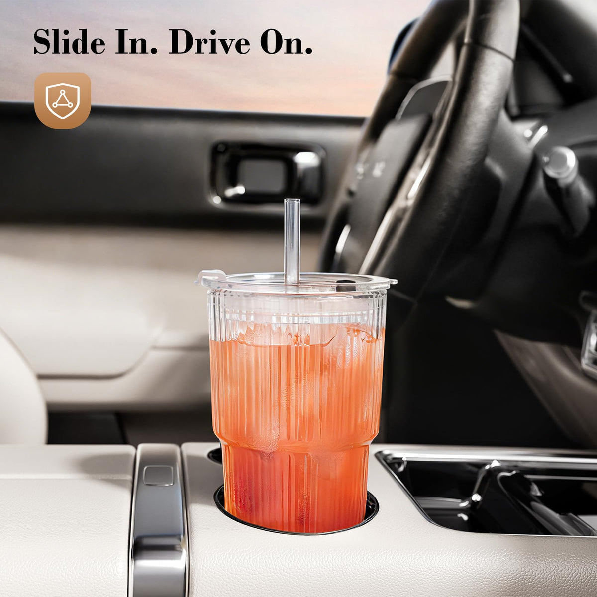 20oz Ribbed Glass Cups with Lids and Straws S340