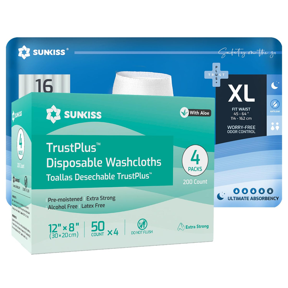 Incontinence Disposable Underwear XLarge 16 Count & Wet Wipes 200 Count K98651