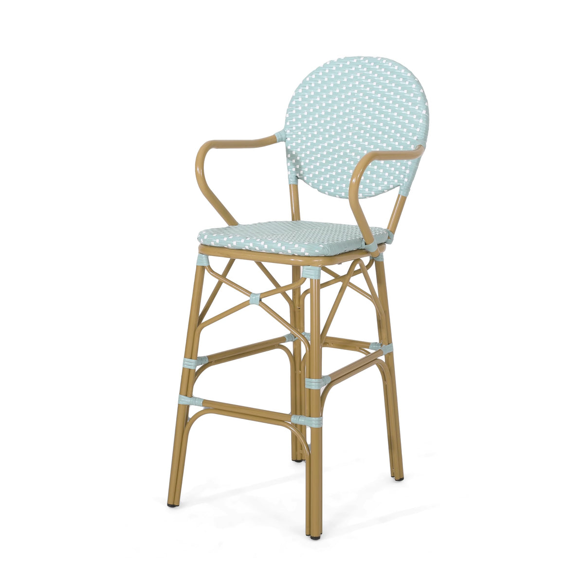 Teal Bamboo Print Wicker Aluminum Bar Stools Set of 2 E559976