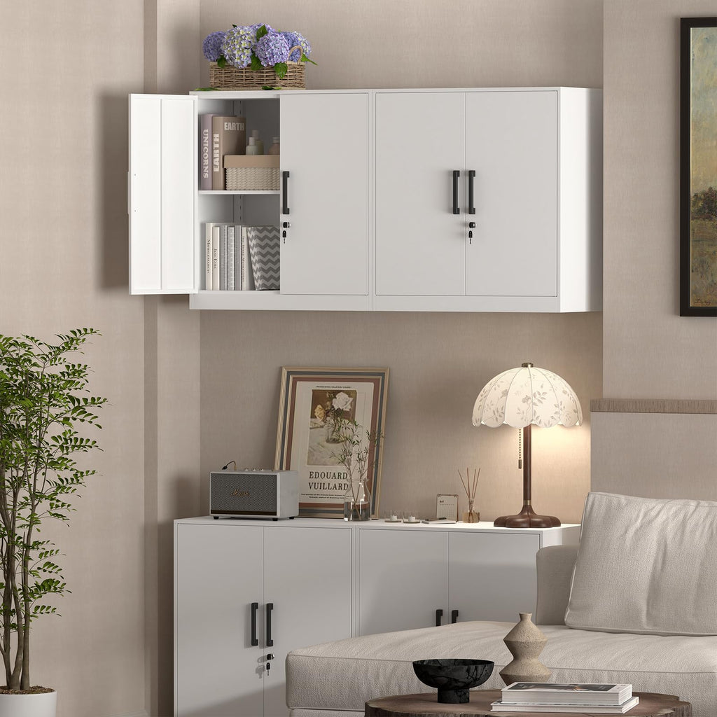 Lockable White Wall Cabinet with Adjustable Shelf O881072