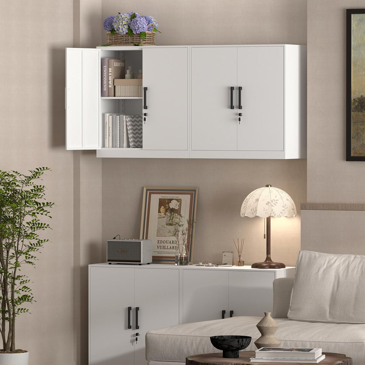 Lockable White Wall Cabinet with Adjustable Shelf O881072