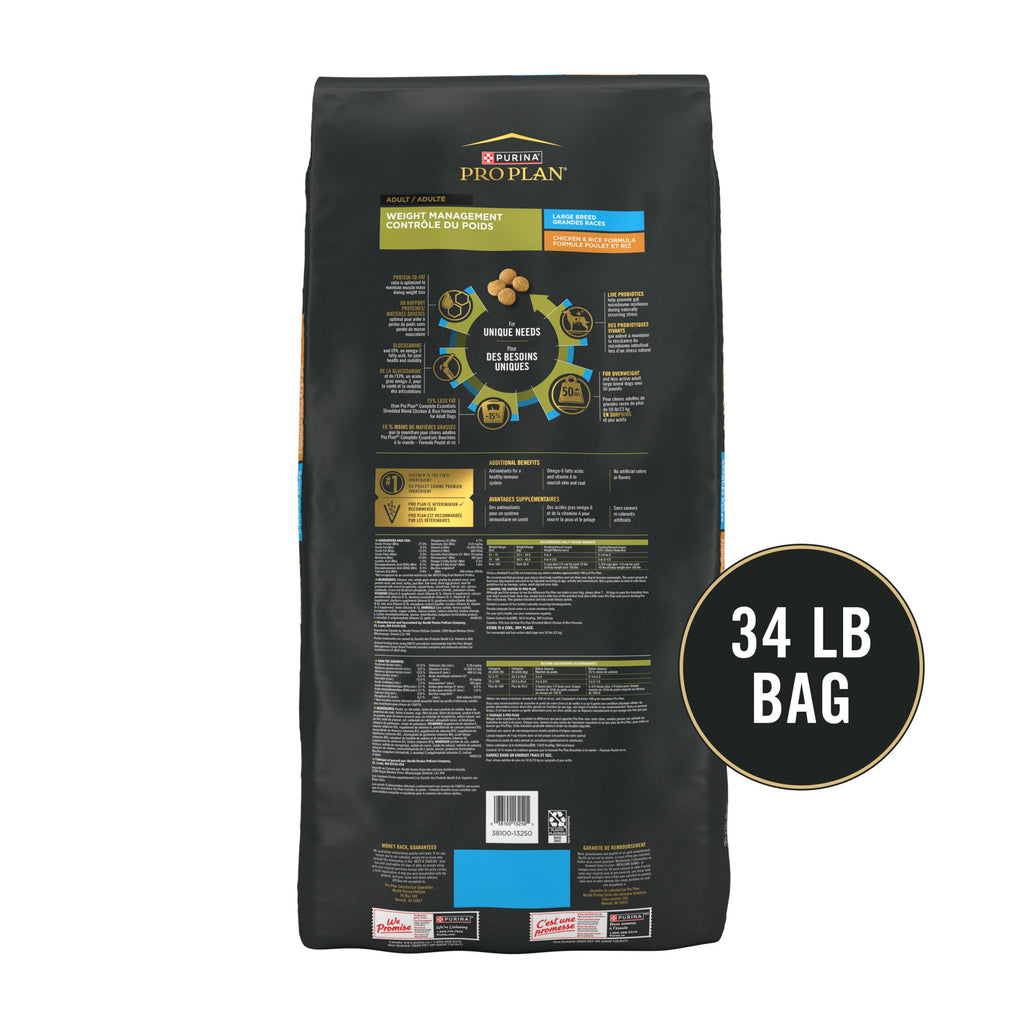 Weight Management Large Breed Dog Food Chicken 34 lb Bag E39468