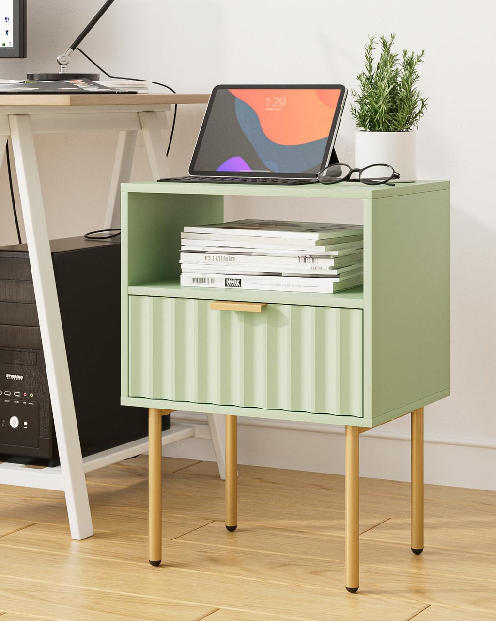 Green Night Stand with Drawer and Shelf M153056