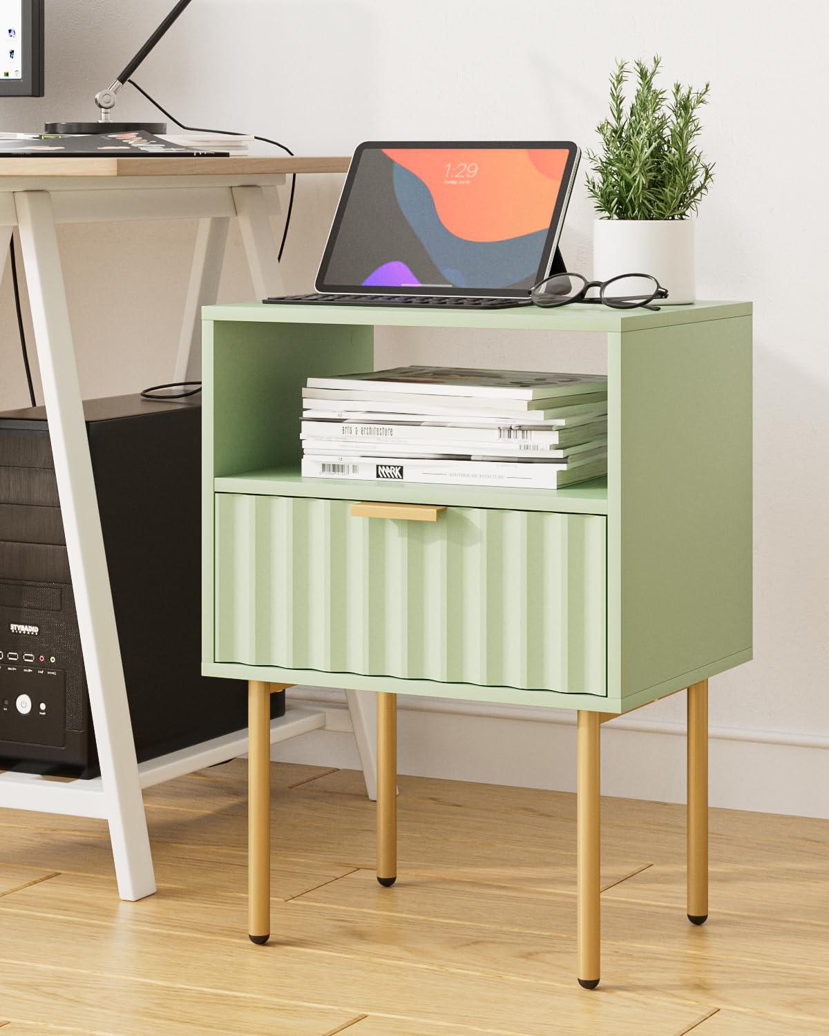 Green Night Stand with Drawer and Shelf M153056