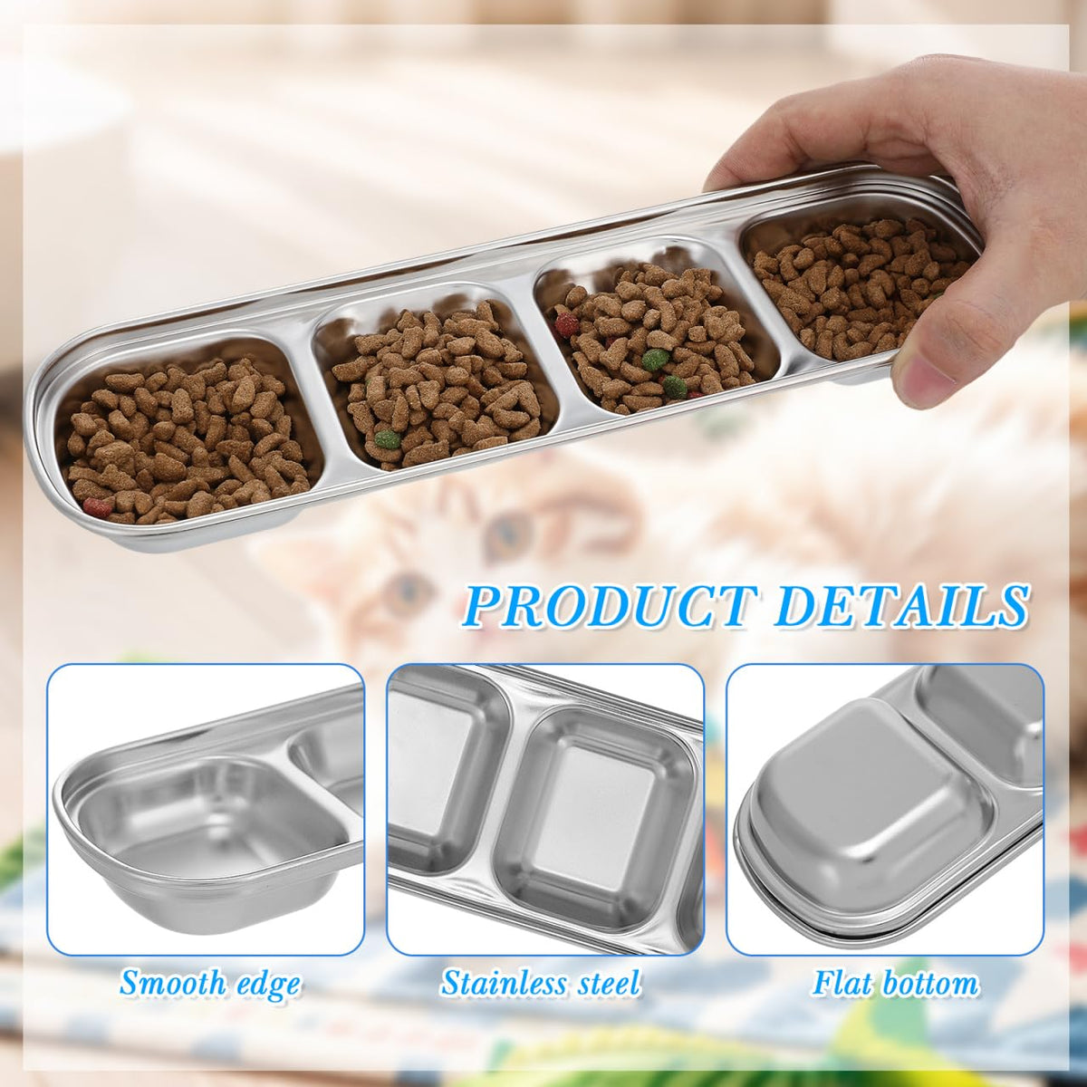 2pcs Stainless Steel Compartment Pet Food Bowls U68541