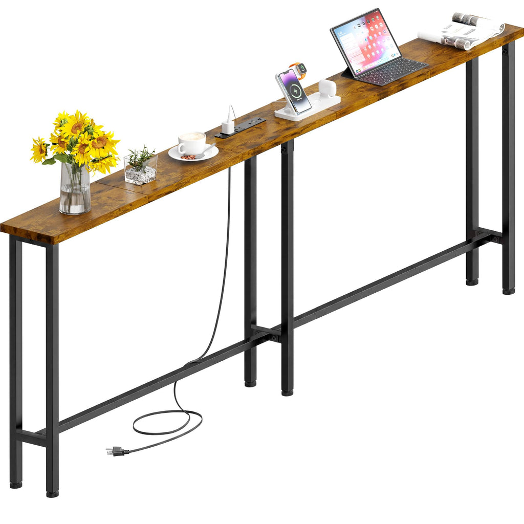 78" Sofa Table with Built-in Power Strip Metal Frame F977373
