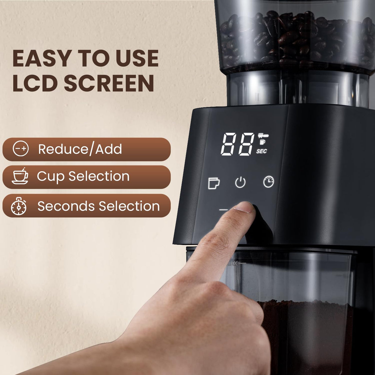 Electric Conical Burr Coffee Grinder, 30 Grind Settings, Black H625