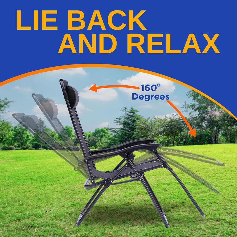 2 Pack Black Zero Gravity Lounge Chairs with Side Table B306