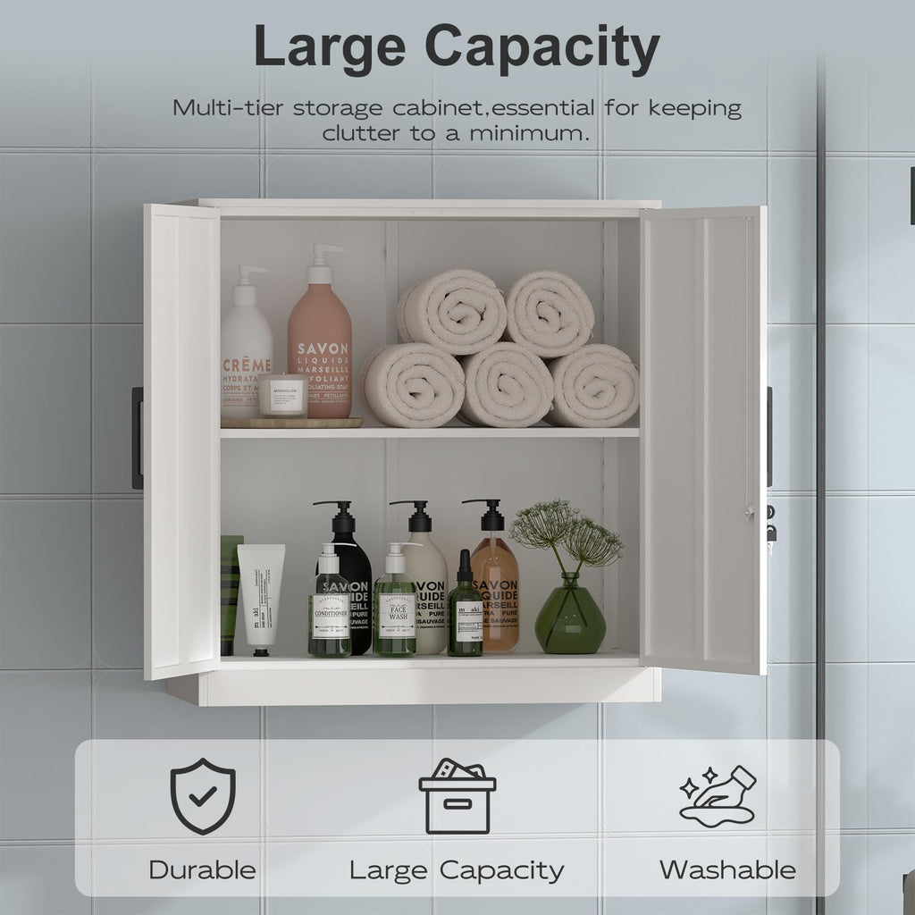 Lockable White Wall Cabinet with Adjustable Shelf O881072