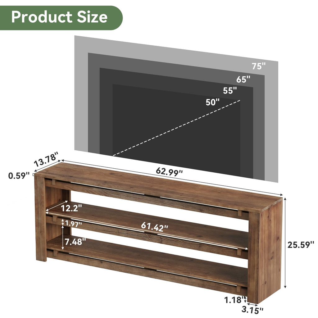 63" Solid Wood 3-Tier TV Stand Q97529