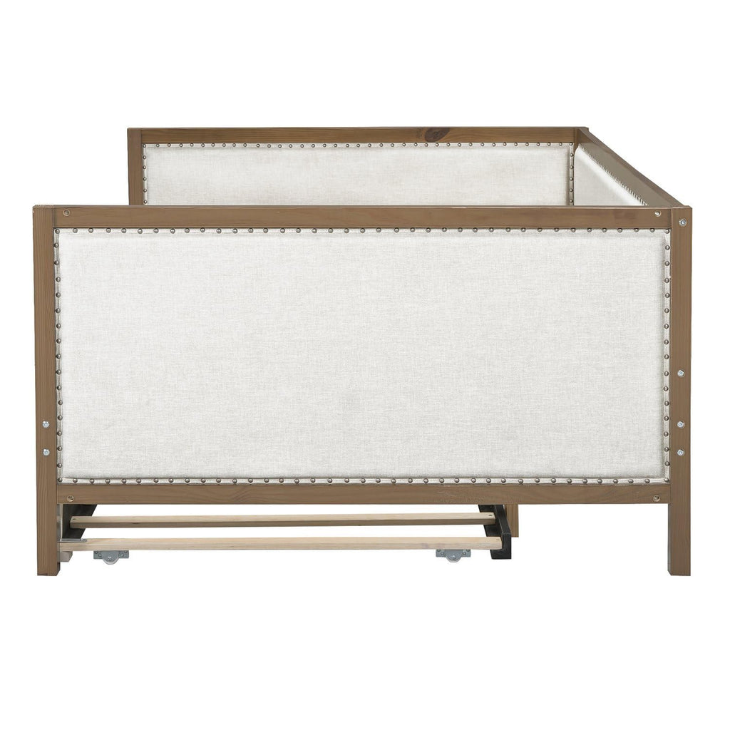Full Size Upholstered Daybed with Trundle Linen Fabric O419