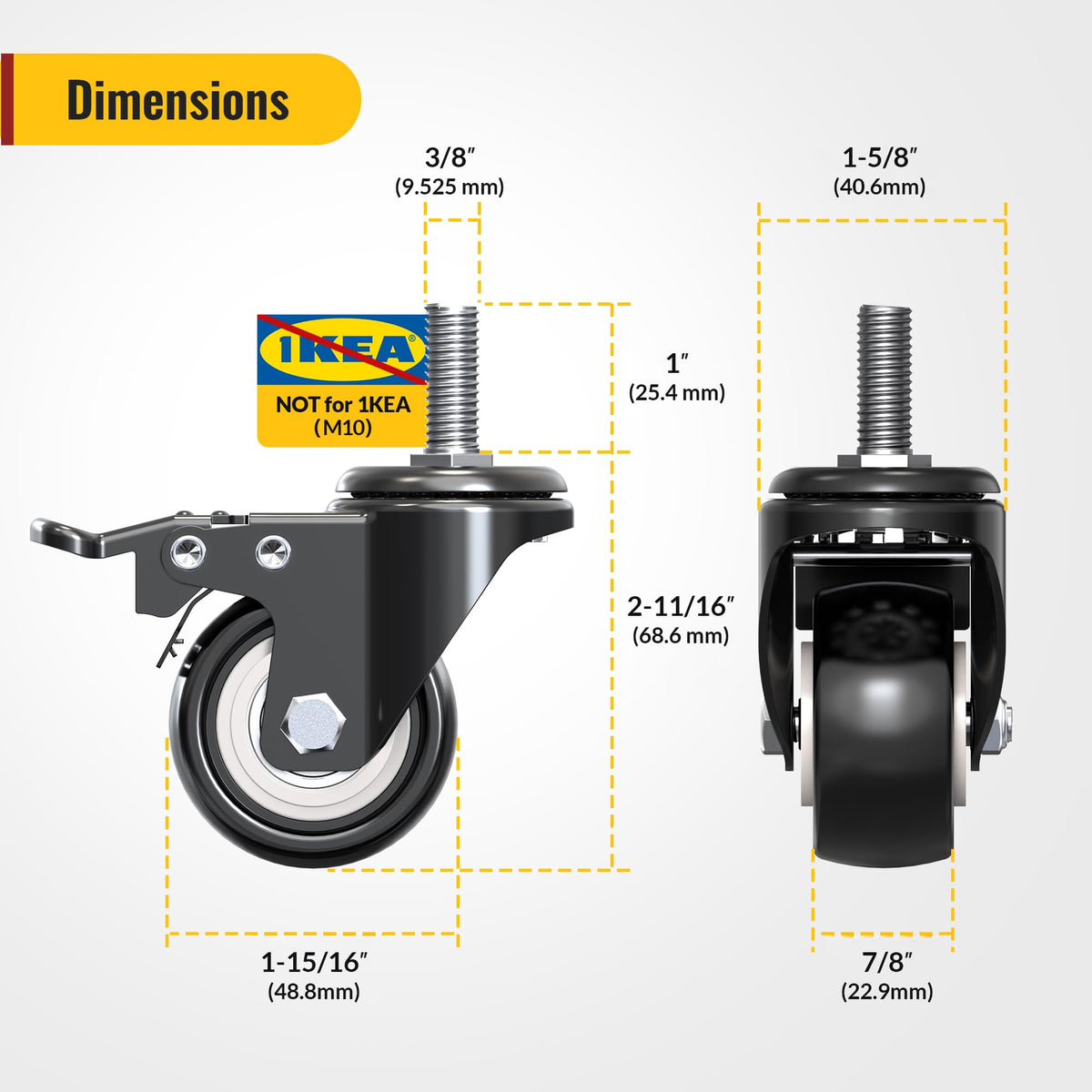 2 inch Total Locking Stem Caster Wheels Set of 4 Black E517571