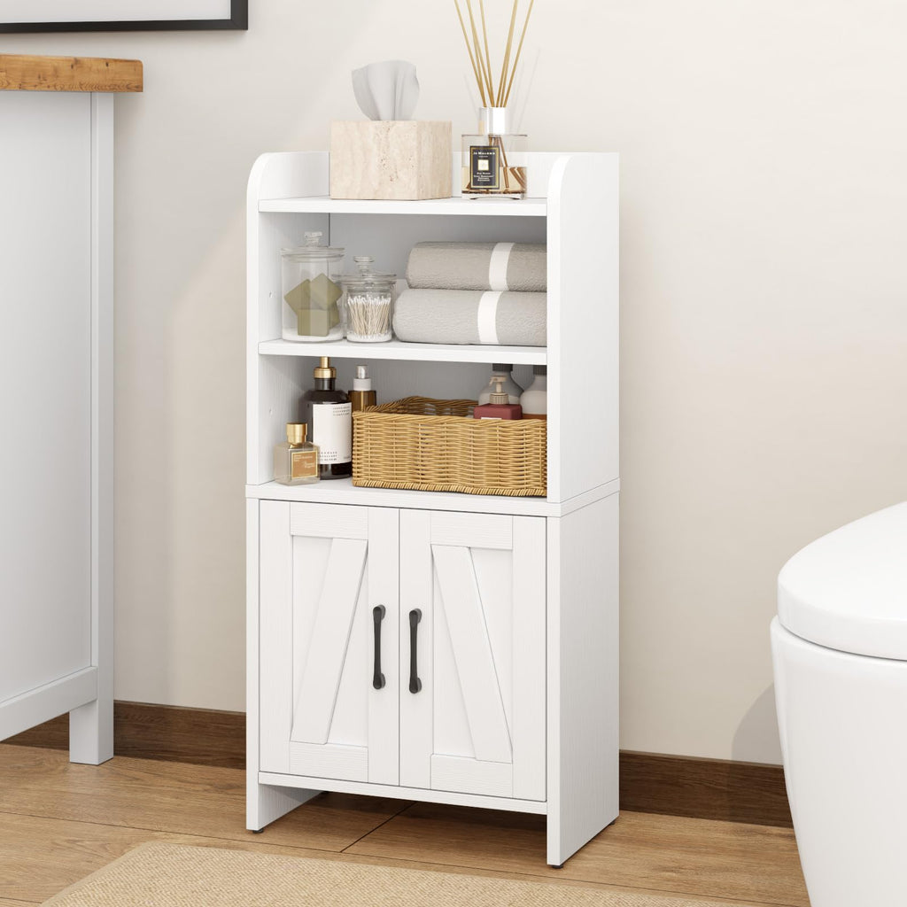 White Small Bathroom Storage Cabinet with 2 Doors and Shelves G646668
