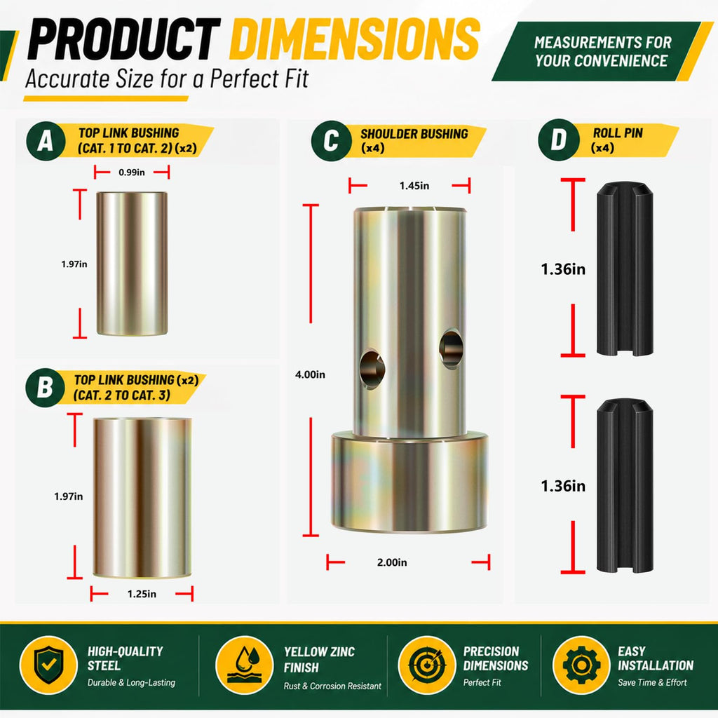 Quick Hitch Bushing Kit for Category 1 3-Point Hitch Tractors F397652