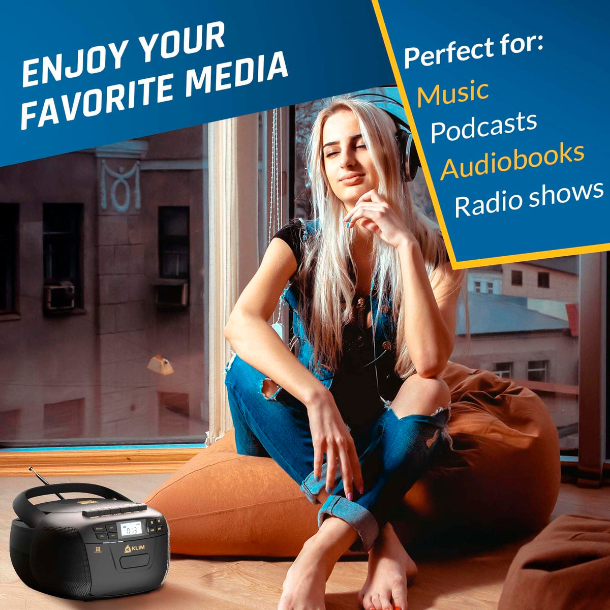 Black CD Cassette Player Boombox with Bluetooth and AM FM Radio I951556
