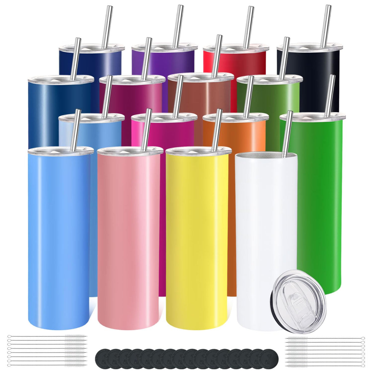 16 Pack 20oz Stainless Steel Insulated Tumblers with Lid and Straw E7263