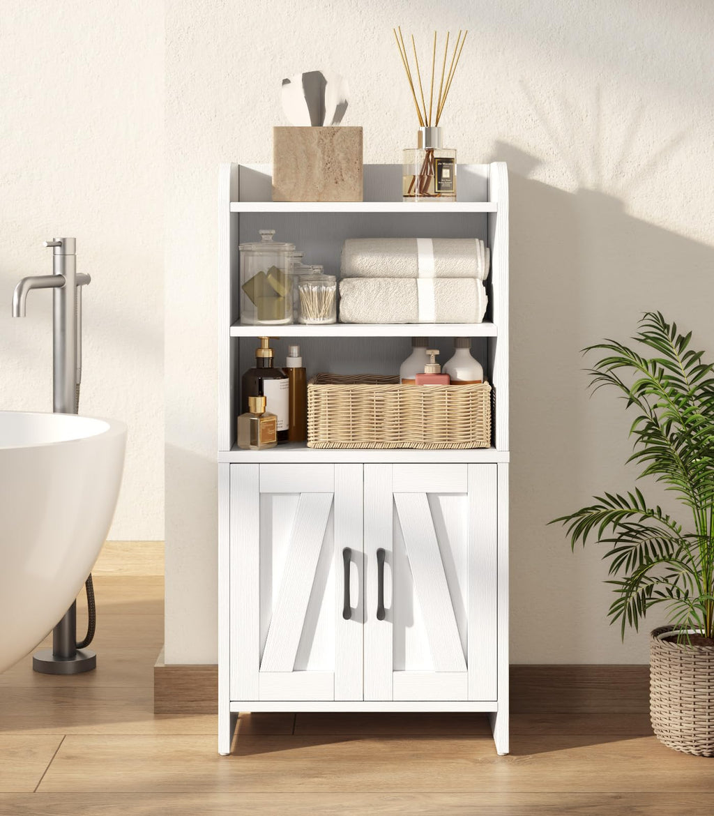 White Small Bathroom Storage Cabinet with 2 Doors and Shelves G646668