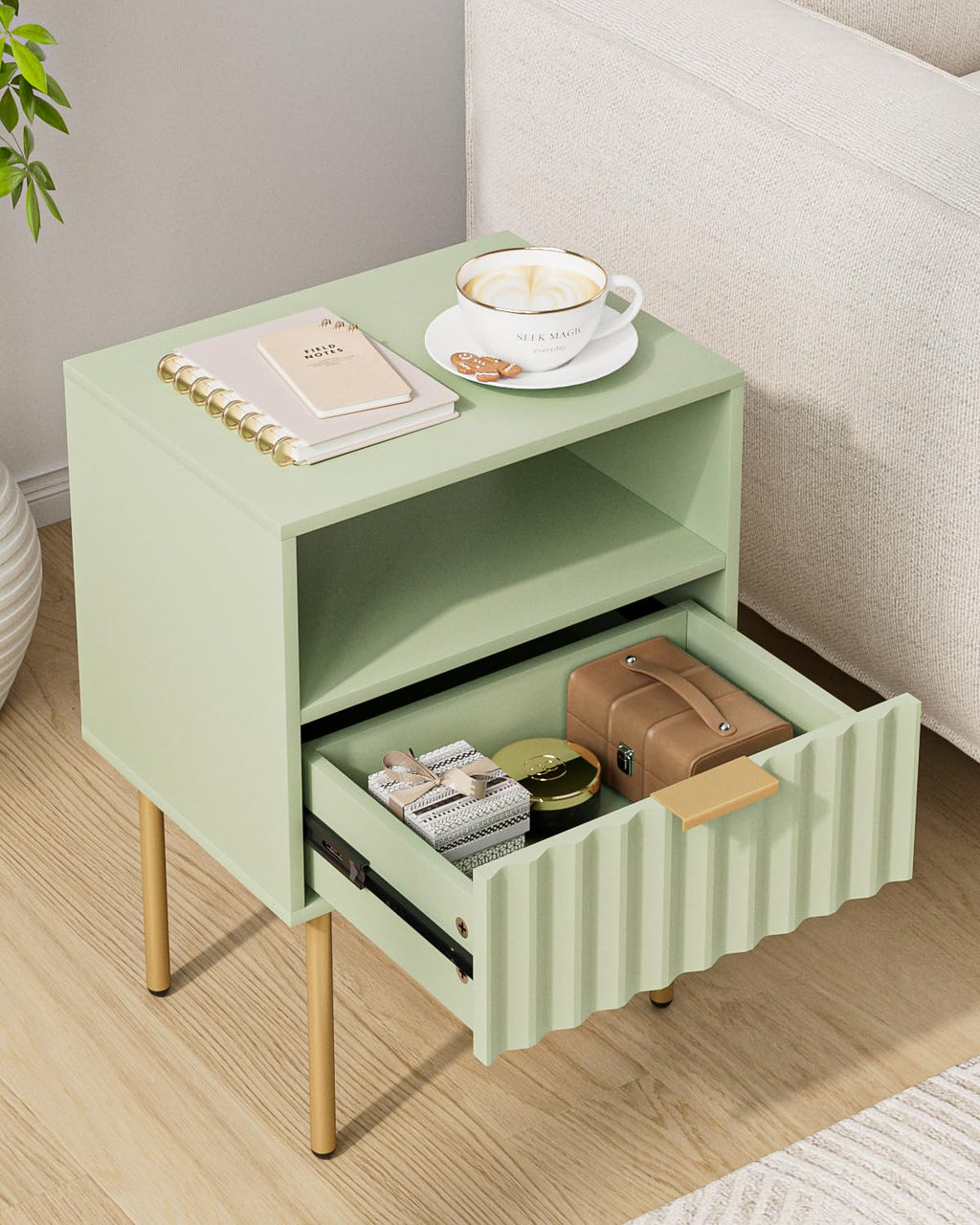 Green Night Stand with Drawer and Shelf M153056