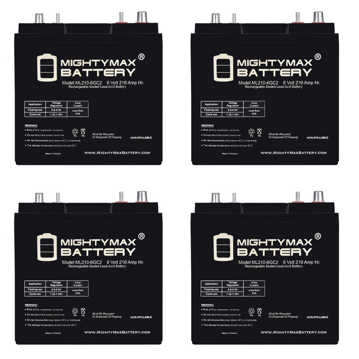 6V 210AH Dual Terminal SLA Replacement Battery 4 Pack G808032