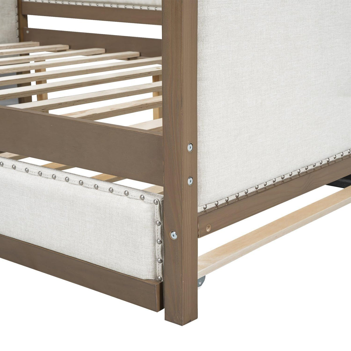 Full Size Upholstered Daybed with Trundle Linen Fabric O419