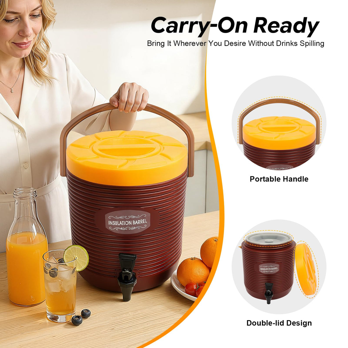 Insulated Beverage Dispenser 3.43gal Stainless Steel Portable Water Jug Y2989