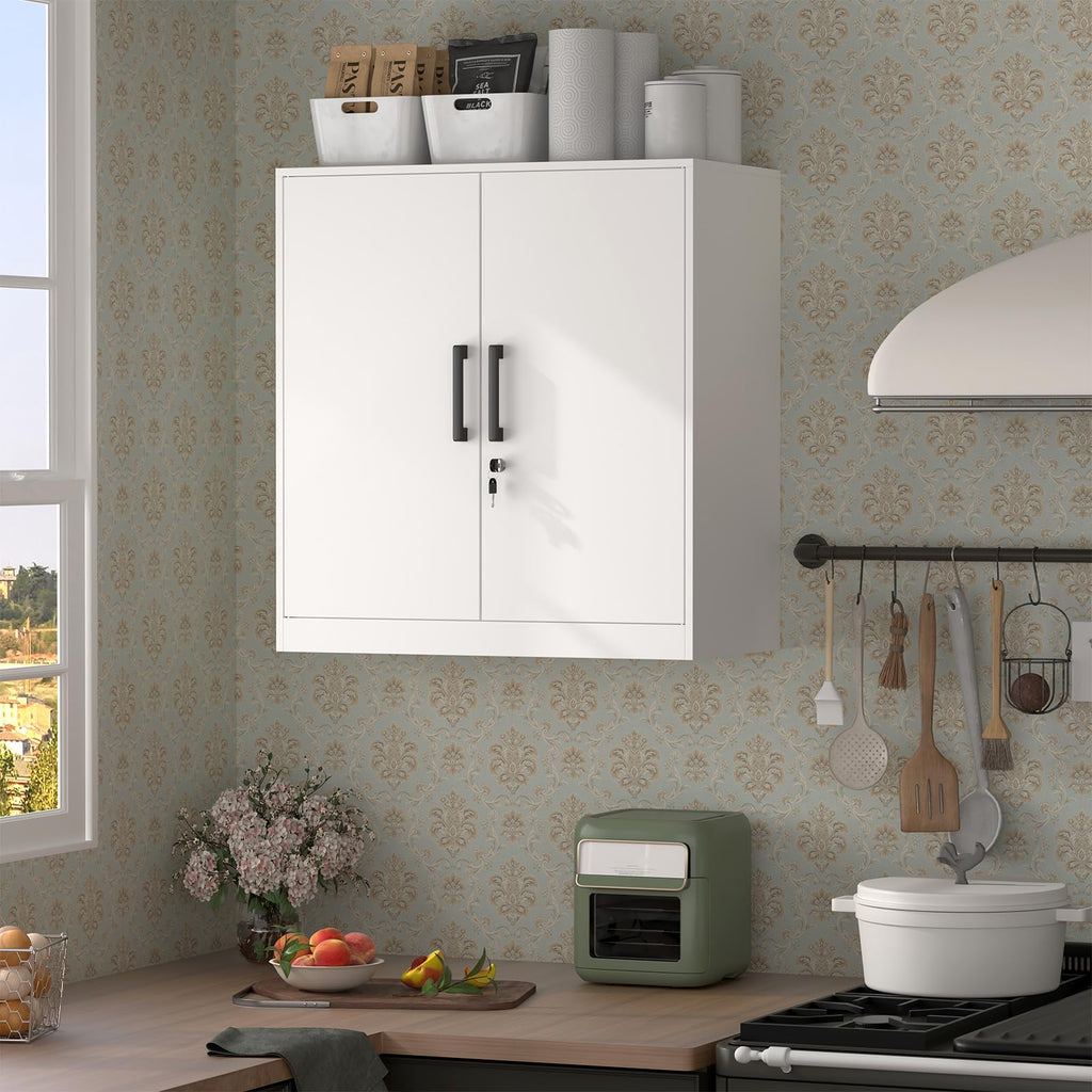 Lockable White Wall Cabinet with Adjustable Shelf O881072