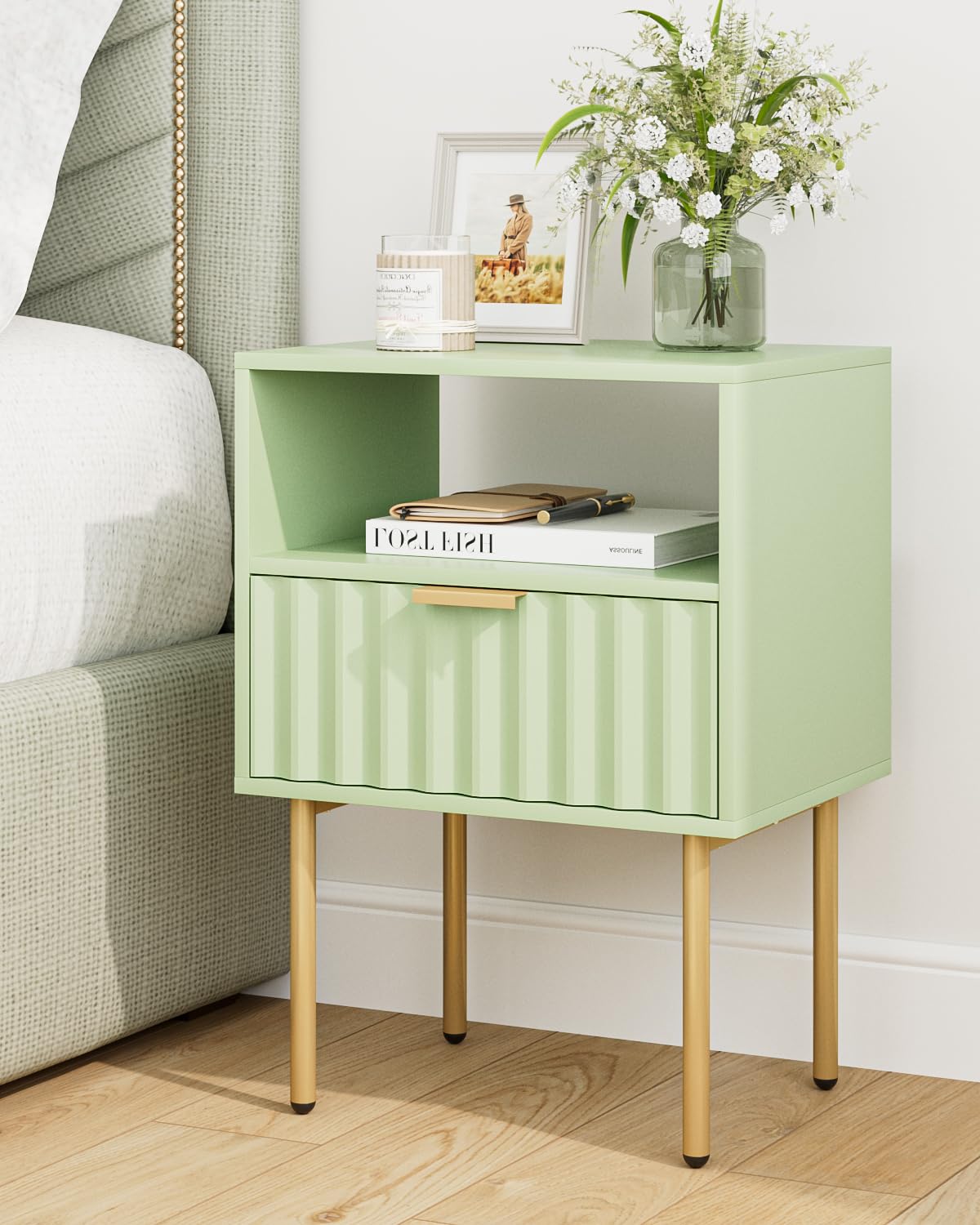 Green Night Stand with Drawer and Shelf M153056