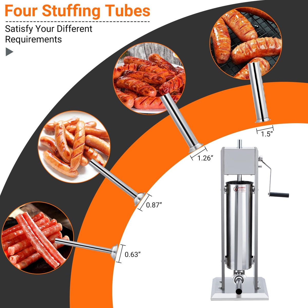 Manual Stainless Steel Sausage Stuffer with 4 Stuffing Tubes N61173
