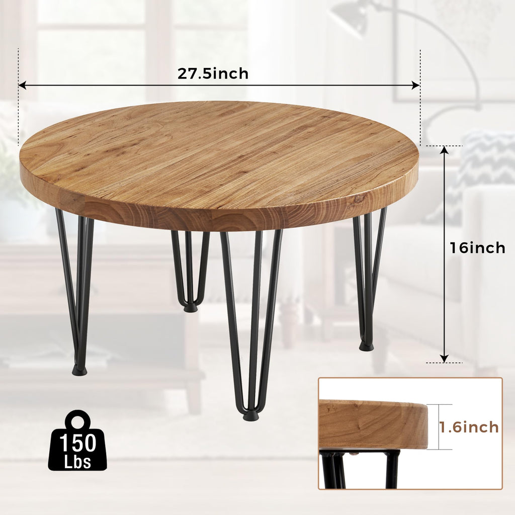 Rustic Wood Round Coffee Table with Metal Legs K631