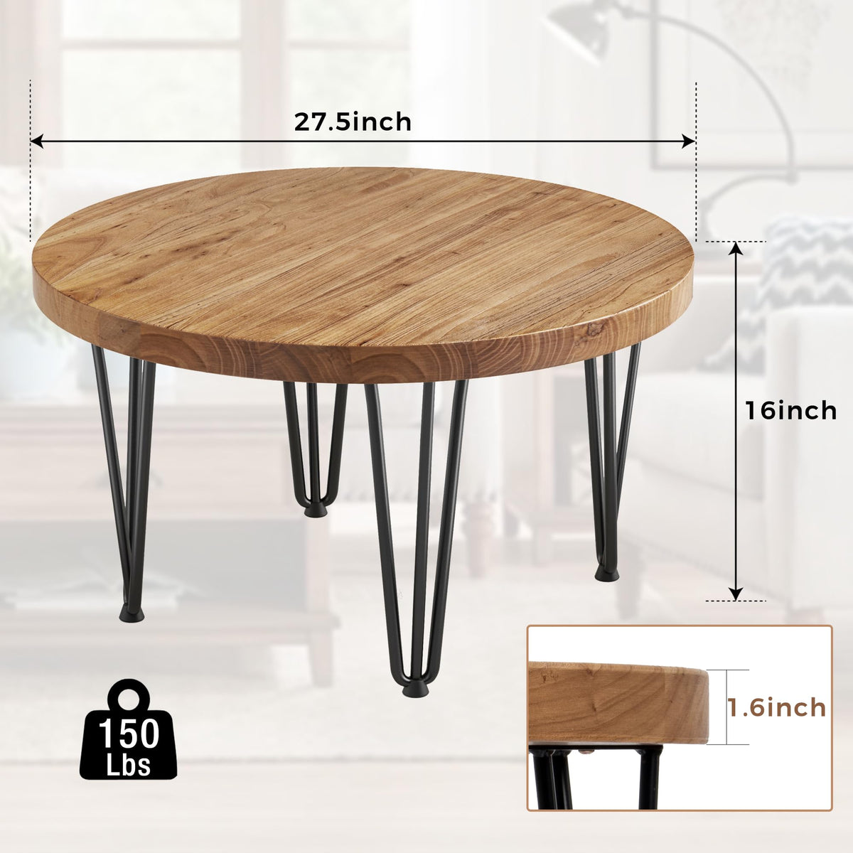 Rustic Wood Round Coffee Table with Metal Legs K631