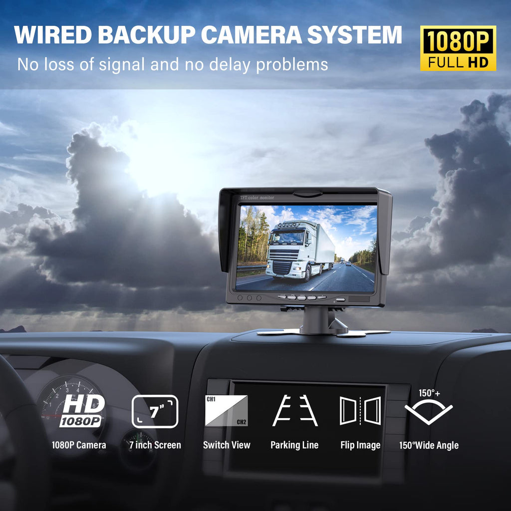 Wired RV Backup Camera with 7" 1080P IPS Monitor U28964