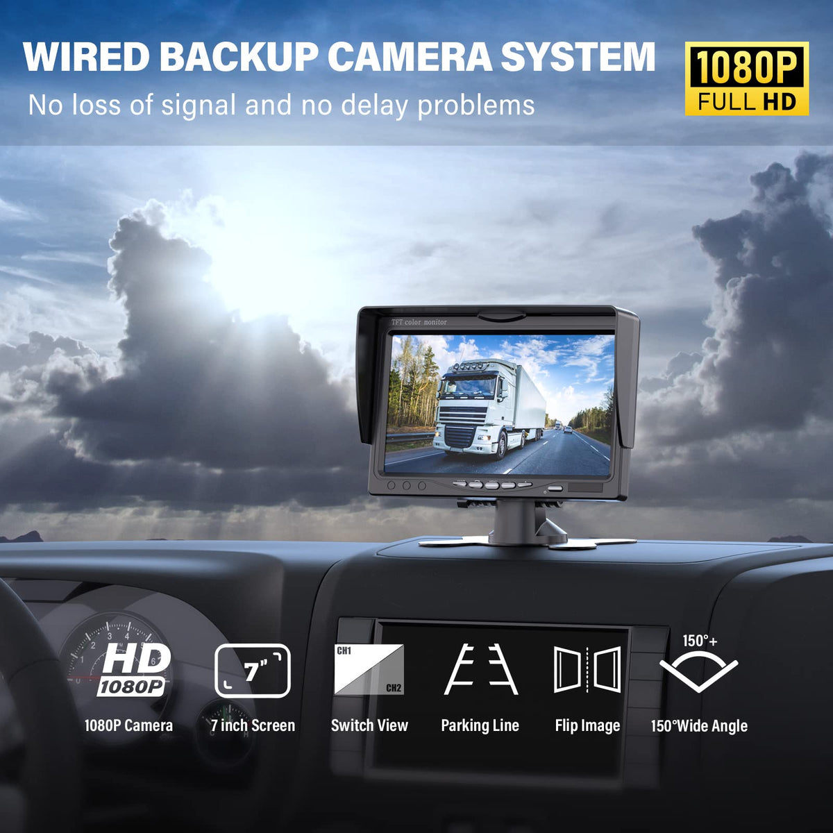 Wired RV Backup Camera with 7" 1080P IPS Monitor U28964