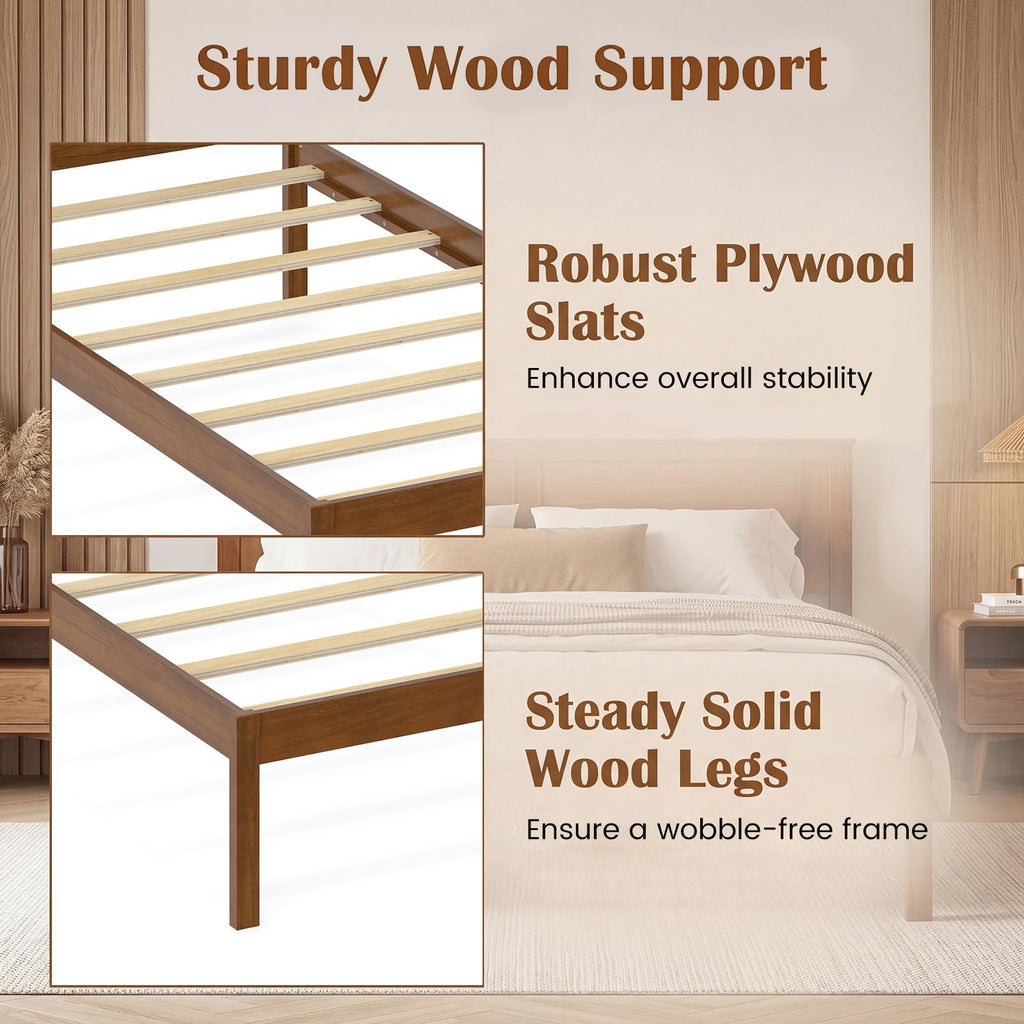 Twin Size Wooden Platform Bed with Headboard U45189