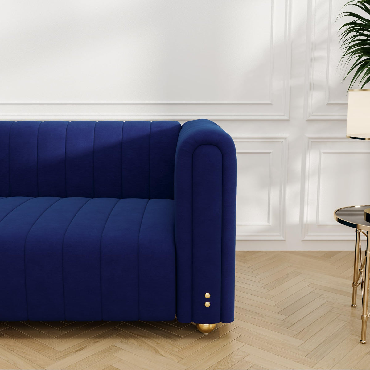 Blue Tufted Velvet Sofa with Metal Legs E129