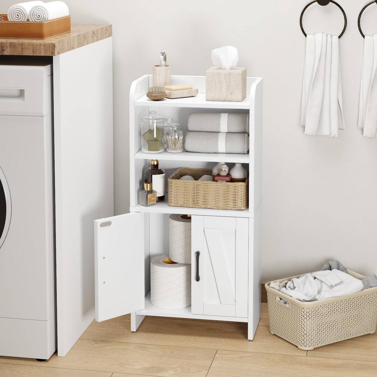 White Small Bathroom Storage Cabinet with 2 Doors and Shelves G646668
