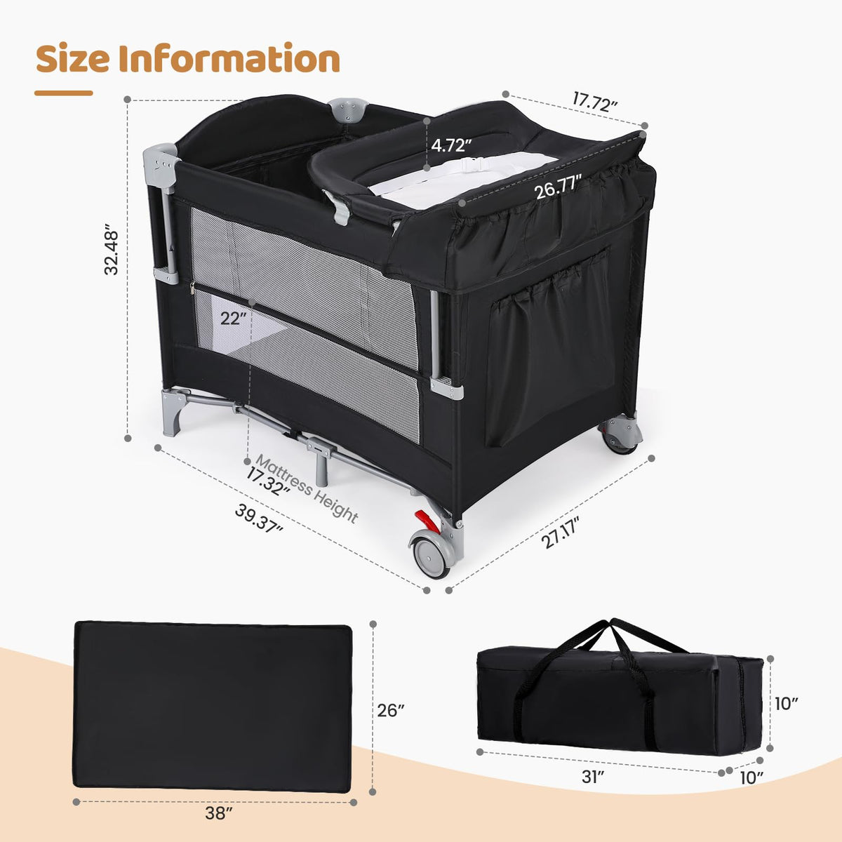 5-in-1 Pack and Play with Bassinet, Changing Table and Portable Crib F75636