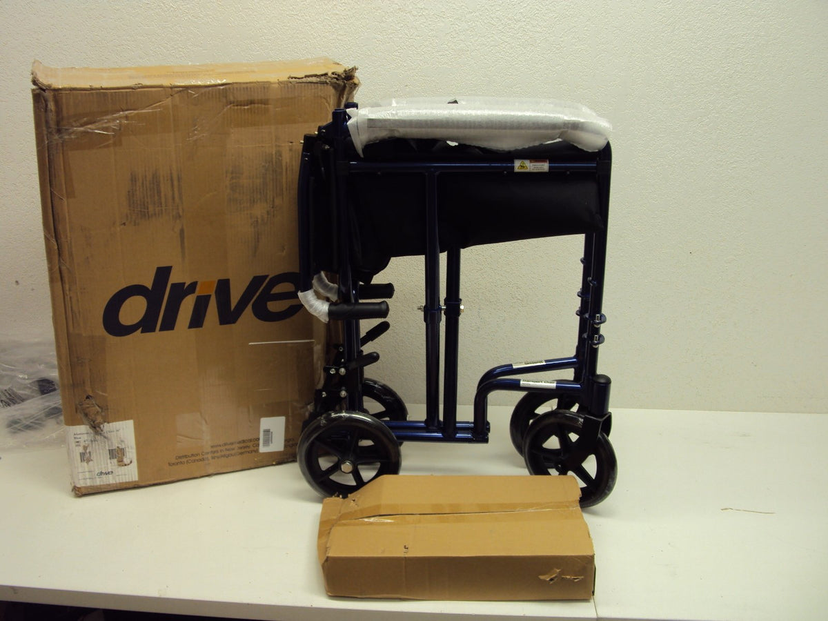 Blue Transport Wheelchair with Swing-Away Footrest V9919