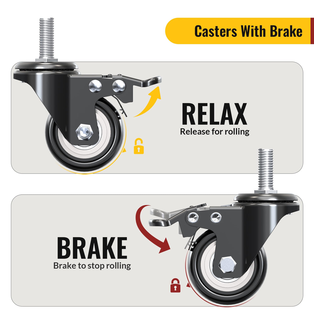 2 inch Total Locking Stem Caster Wheels Set of 4 Black E517571