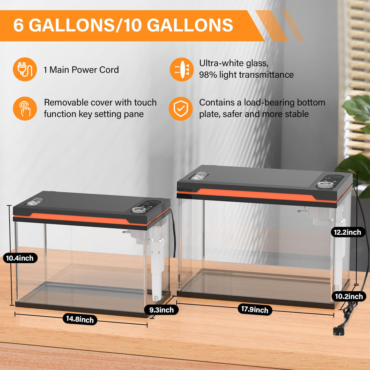 10 Gallon Glass Aquarium Starter Kit with Light Heater Pump Filter M280