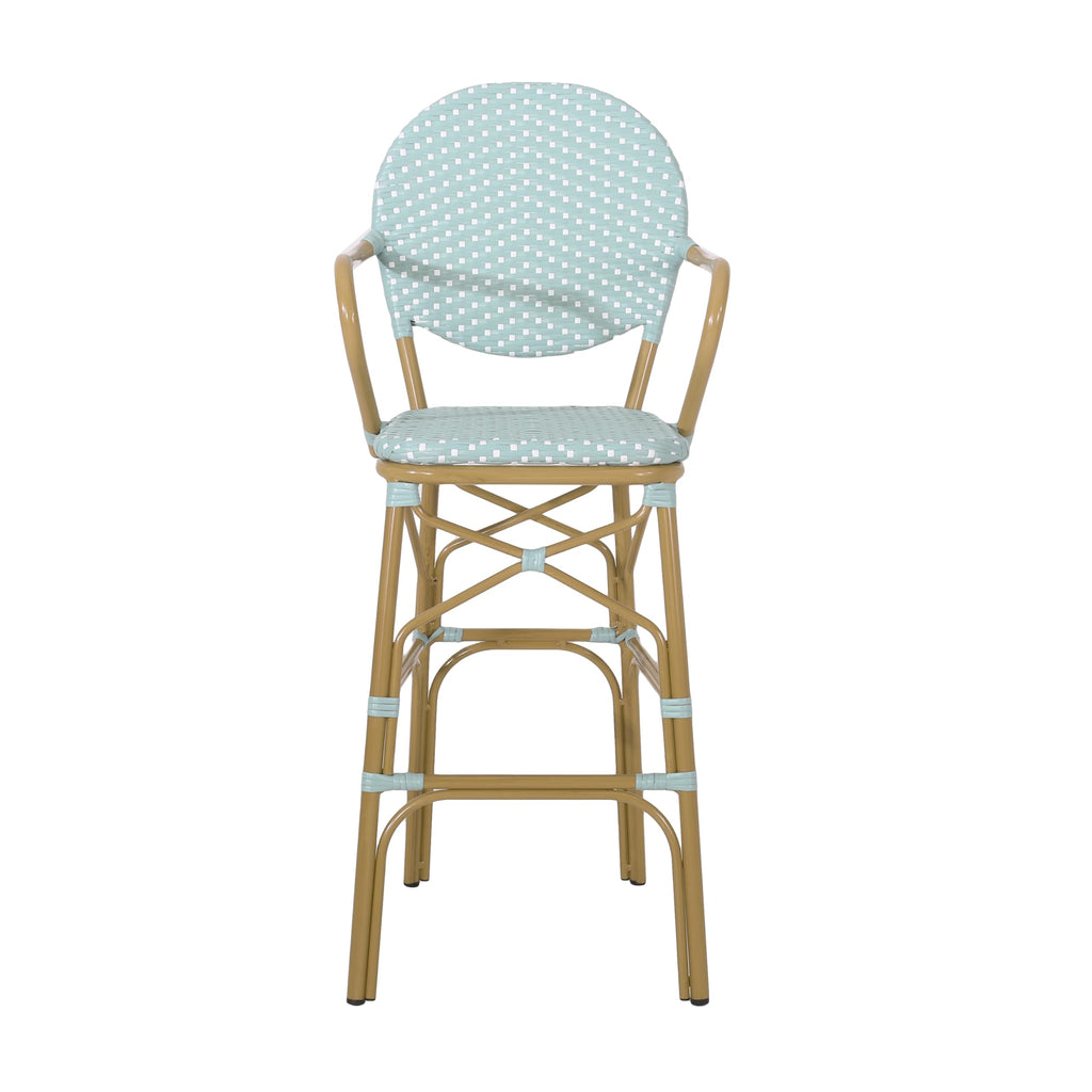 Teal Bamboo Print Wicker Aluminum Bar Stools Set of 2 E559976
