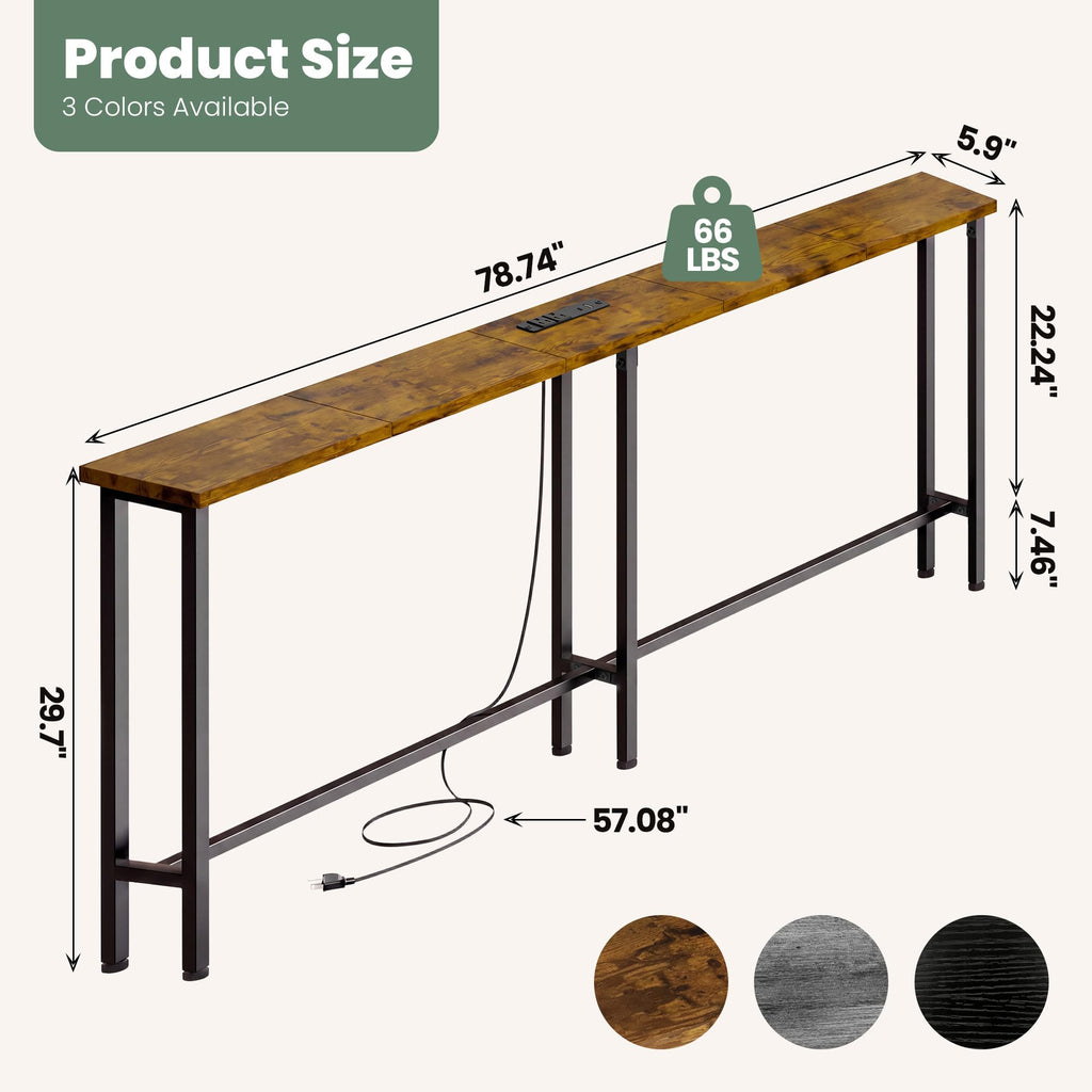 78" Sofa Table with Built-in Power Strip Metal Frame F977373